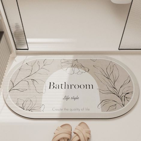 Ede Fangfei - Boue de Diatomée Beige 4060cm Tapis de salle de bain ovale antidérapant, tapis absorbant pour l'entrée des toilettes, tapis ménager en terre de diatomées (1/4)
