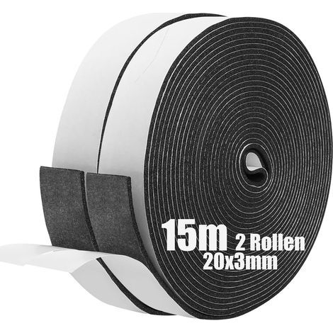 Pack of 2 rolls of self-adhesive foam rubber sealing tape for windows and doors - Anti-collision - Sound insulation - 20 mm (W) x 3 mm (D) x 15 m (L) (1/5)