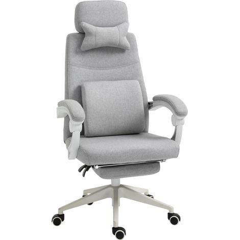 Beyamis Ergonomischer Bürostuhl, Schreibtischstuhl mit Rollen, Lendenwirbelstütze, Kopfstütze und ausziehbarer Fußstütze, Grau, 62 x 68 x 117–127 cm