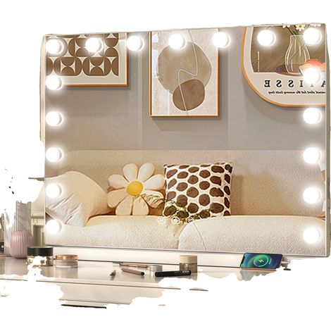 Miroir de maquillage, ampoules LED dimmables, chargement USB, BLANC (1/2)
