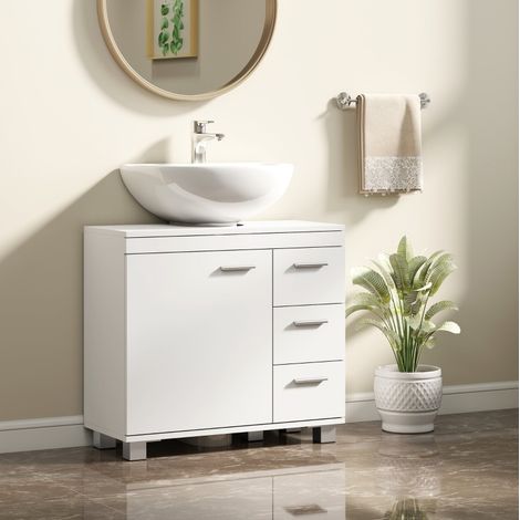 Mueble bajo lavabo con 2 estantes y 3 cajones, 70 x 30 x 64 cm, blanco OKMYHOME (1/5)
