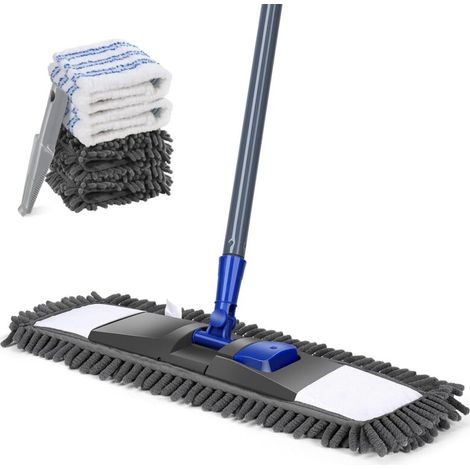 Balai Serpillère Aluminium, Microfibre Balai à Frange avec 2 Serpillère en Microfibre et 2 Serpillère en Chenille, Balai Serpillère Magique pour Nettoyage du Sol - Envoyer 1 Grattoir