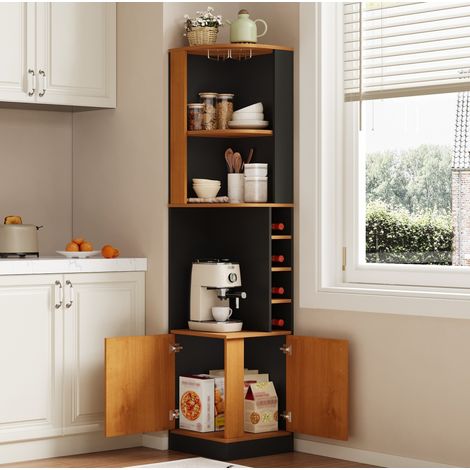 Libreria angolare per vino 40x40x182 cm in MDF nero con portabicchieri, OKWISH (1/5)