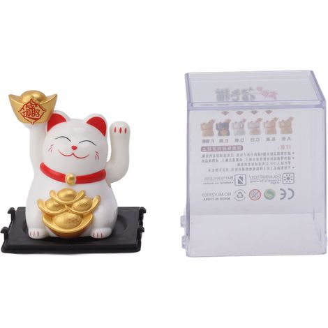 Chat porte-bonheur solaire de 5 cm (2 pouces) avec bras agité, signe de richesse et de fortune. (1/5)