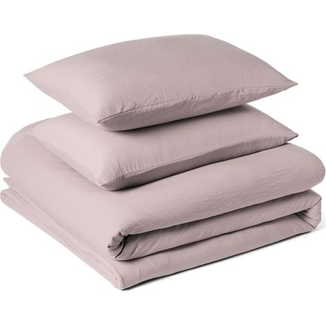 Parure de Lit 2 Personnes 3 Pièces en Microfibre Prélavée, Extra Douce avec Effet Froissé Naturel, Sans Repassage, Housse de Couette 240 x 220 cm et 2 Taies d'oreiller 65 x 65 cm, Violet (1/5)