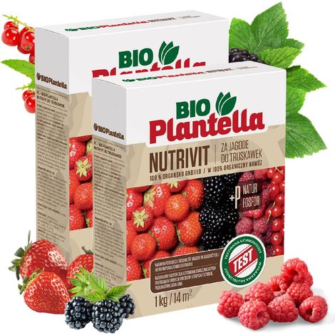 BIO PLANTELLA Ökologischer Dünger für Erdbeeren, Himbeeren, Brombeeren und Johannisbeeren, 1 kg x 2