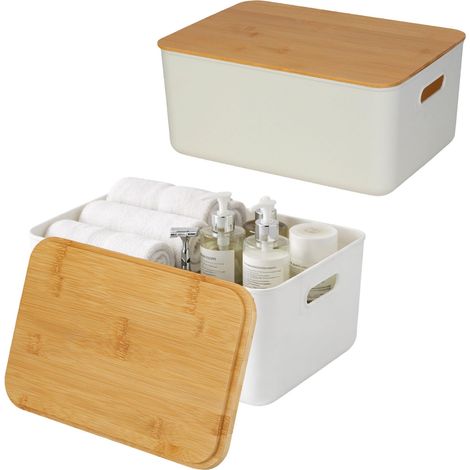 boîte de rangement lot de 2, couvercle, plastique (1/5)