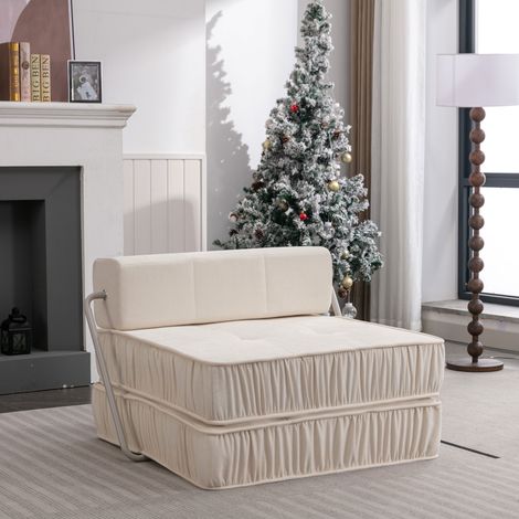 Klappbares Sofa-Bett (186 x 93 x 44.5 cm), modular, als Sessel, 2-Sitzer und Chaiselongue nutzbar, Schaumstoff, weiß (1/5)