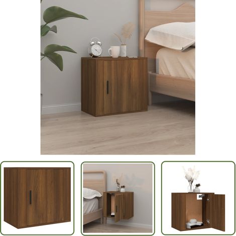 The Living Store Table de chevet murale Chêne marron 50x30x47 cm - Table De Chevet Murale - Meuble De Chambre - Table De Nuit - Étagère Murale - Rangement Mural (1/5)