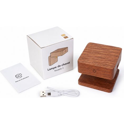 Applique murale veilleuse cube en bois de sapelli tactile et magnétique sans fil rechargeable réf 7557 7 × 6,3 × 7 cm 212 g – Livraison gratuite