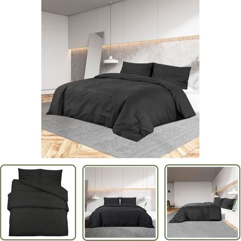 The Living Store Ensemble de housse de couette Noir 135x200 cm Coton - Housses De Couette - Linge De Lit - Literie - Drap Housse - Coton (1/5)