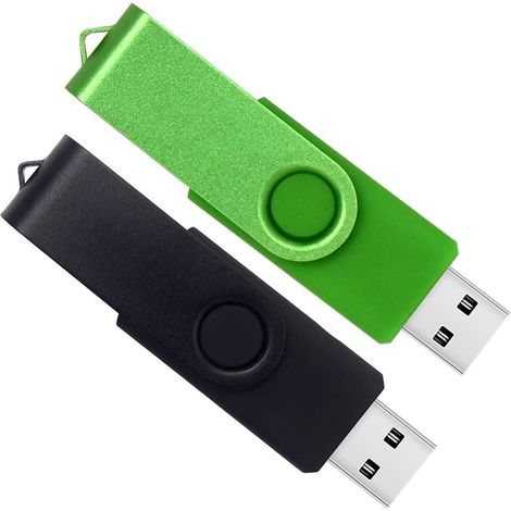 Clé USB 64 Go Lot de 2 Cle USB2.0 Flash Drive Rotation-Noir/Vert (1/5)