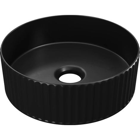 Vasque à poser en céramique striée ronde - Noir mat - 36 cm - PEDARA (1/5)