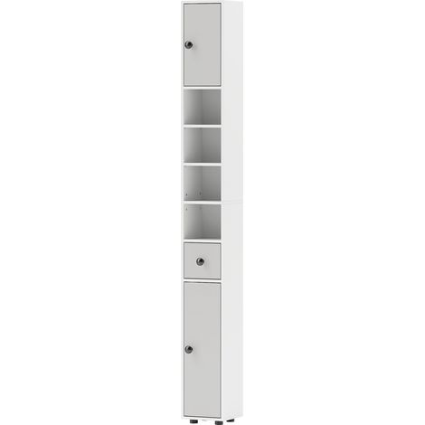 180cm Slim Bathroom Cabinet, with Drawer, Shelves Cupboards - Light Grey (1/5)