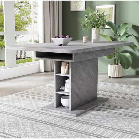 Table extensible de comedor en aglomerado gris con estructura de metal y almacenaje (1/5)