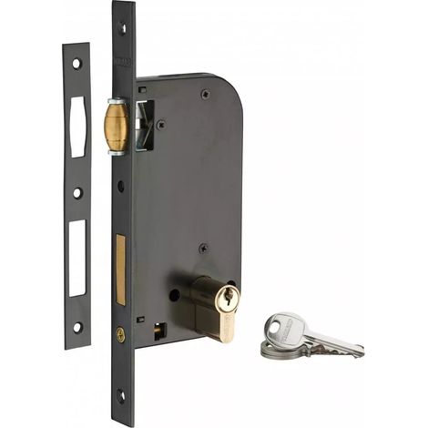THIRARD - Serrure encastrable à rouleau pour porte d'entrée, axe 50mm, cylindre 30x30mm, bouts carrés, noir, 3 clés - THIRARD