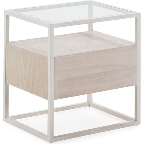 Tables de Chevet 50 x 40 x 55 cm Verre, Bois - Blanc, Blanc Lavage (1/4)