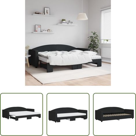 vidaXL Canapé double - Lit de jour avec lit gigogne et matelas noir 80x200 cm tissu (1/5)