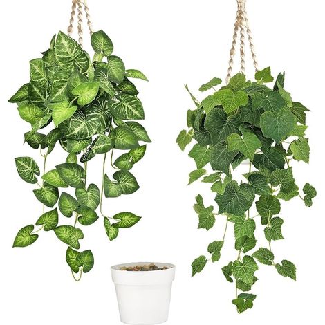 Plante artificielle à suspendre - 120 cm - Guirlande de lierre artificiel à suspendre - Plantes d'intérieur - Pour mur, étagère, balcon, chambre - Décoration (feuilles de taro et de vigne) (1/5)