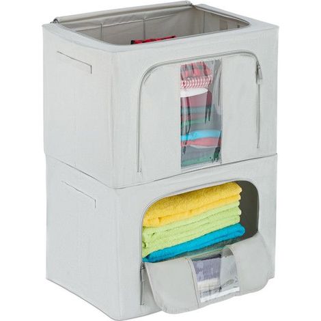 Housse de rangement, en lot de 2, 2 ouvertures (chacune avec fermeture éclair), volume : 100 litres, grise (1/4)