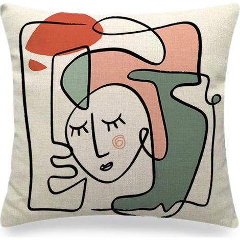 Housse de coussin carrée décorative en lin Motif visage abstrait 45 x 45 cm pour décoration d'intérieur, canapé, chambre à coucher, voiture (1/5)