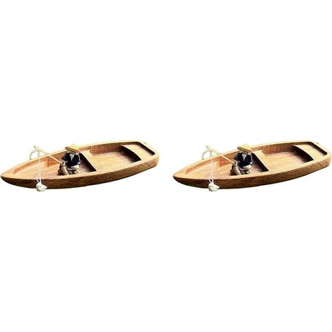 Deux maquettes de bateaux flottants miniatures en bois, fabriquées à la main, bateau de pêche Fisherman Cat, décoration pour aquarium/bassin. (1/5)
