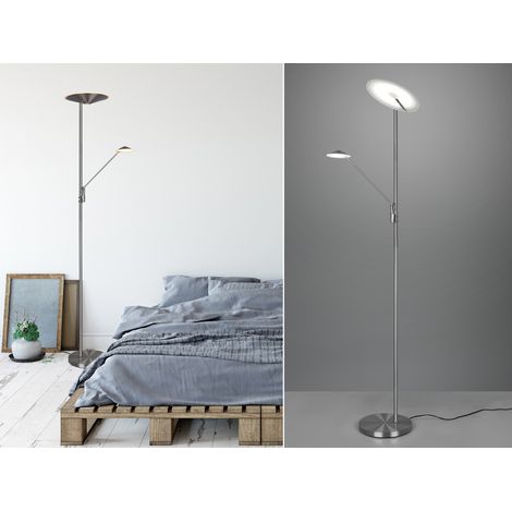 LED Deckenfluter BRANTFORD Silber schwenkbar mit Lesearm, Höhe 180cm (1/5)