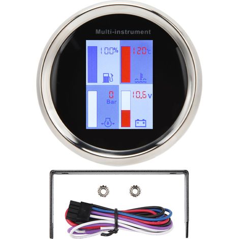 Instrument multifonction marin 85 mm avec rétroéclairage LED : manomètre de pression de carburant, thermomètre d’eau, jauge de niveau d’huile. Convient à une utilisation marine et nautique. Cadran noi (1/5)