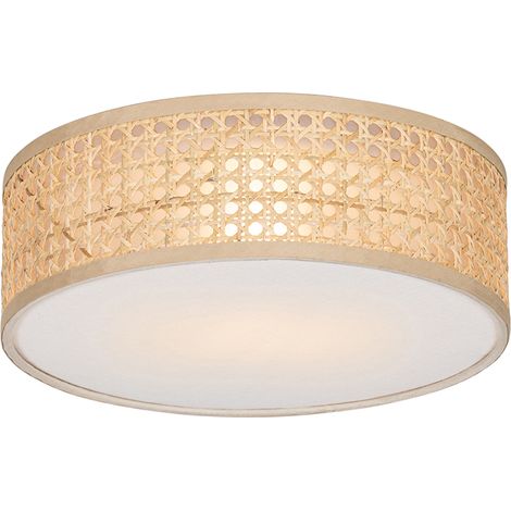 QAZQA Oriental Lámpara de techo de ratán oriental 30 cm - Tromma /Lino /Acero Redonda Adecuado para LED Max. 1 x 40 Watt