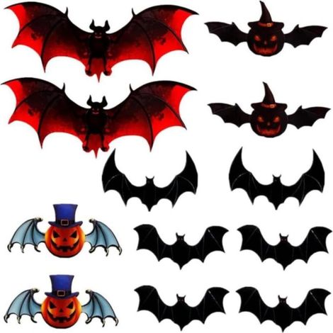 12 décorations murales chauve-souris pour Halloween, autocollants chauve-souris 3D stéréoscopiques (1/5)