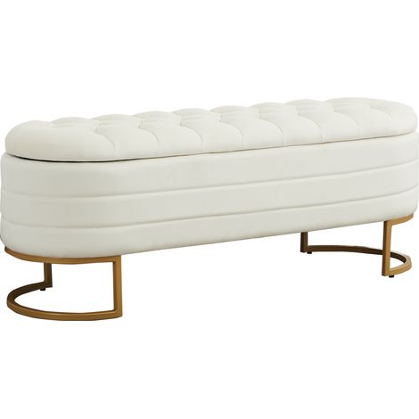Une banquette de style Chesterfield en velours, avec rangement au niveau des pieds, pieds métal doré, pour les chambres, salons (1/5)