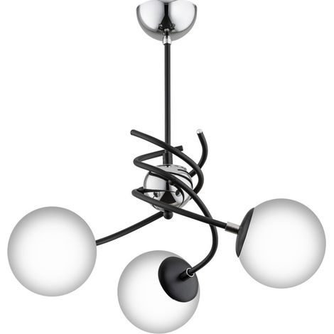 Alfa SALSA 3-Light Ceiling Light Fixture, White Glass Globe Shades, Black/Chrome Metal Frame, E14 3x10W, 50cm Dia x 48cm H, Dimmable, for Living Room/Dining/Hallway (1/2)
