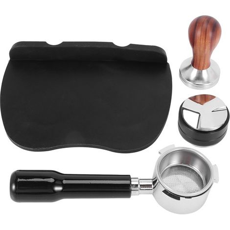 4 bodenlose 51 mm Edelstahlgriffe in Schwarz und Silber, kaffeefarben, mit drei Ohren, kompatibel mit De'Longhi Delo Geräten. (1/5)