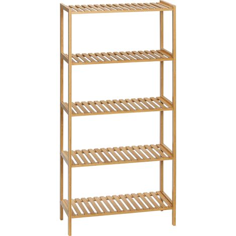 Estantería de bambú de 5 niveles, ideal para salón, dormitorio y oficina, 60 x 26 x 130 cm, madera natural. (1/5)