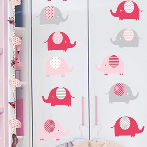 Lot de 4 stickers muraux éléphant rose tendre, déco murale autocollante pour chambre, salon, fond TV (1/5)