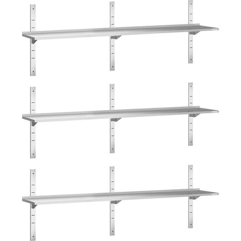 Lot de 3 étagères murales inox 2000 x 300 mm PREMIUM - GOLDINOX (1/4)