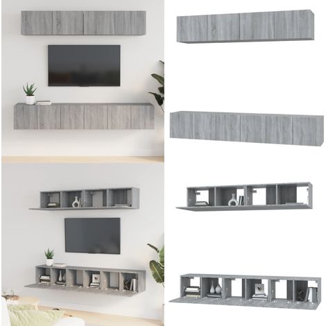 5-tlg. TV-Schrank-Set Grau Sonoma Holzwerkstoff - TV-Schrank Set - Wandmontage (1/5)