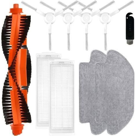 Pour aspirateur robot Xiaomi Mijia 2S / Mop Pro / STYJ02YM, pour aspirateur robot Xiaomi S12 / T12 B106GL, 1 brosse principale, 4 brosses latérales, 2 filtres HEPA, 2 chiffons de netto (1/4)
