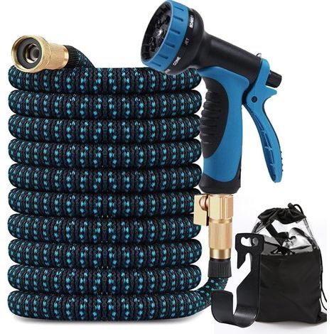 Tubo da giardino estensibile da 15 m/50 piedi, tubo da giardino estensibile con pistola a spruzzo a 8 funzioni (raccordi da 1/2" e 3/4"), per irrigazione e pulizia di giardino, prato e auto (1/5)