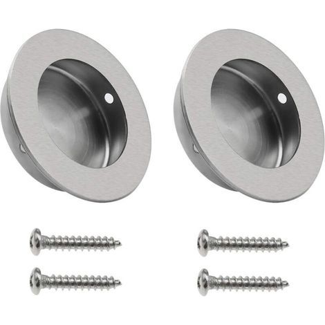 Poignées de porte coulissantes rondes encastrées en acier inoxydable brossé 304, boutons de porte dissimulés avec vis (1/4)