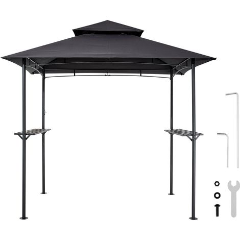 Pergola de Grillage avec Toit à Double Niveau, 2,43 x 1,5 m, Acier Laqué, Étagères Latérales et Crochets pour Jardin (1/5)