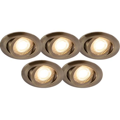 Set of 5 Modern Recessed Spotlights Bronze Incl. LED 3-Step Dimmable - Mio (1/4)