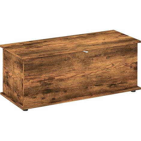 Aufbewahrungstruhe, 113 Liter, mit Klappdeckel und 2 Sicherheitsscharnieren, für Wohnzimmer oder Eingangsbereich, 100 x 40 x 40 cm, rustikalbraun (1/5)