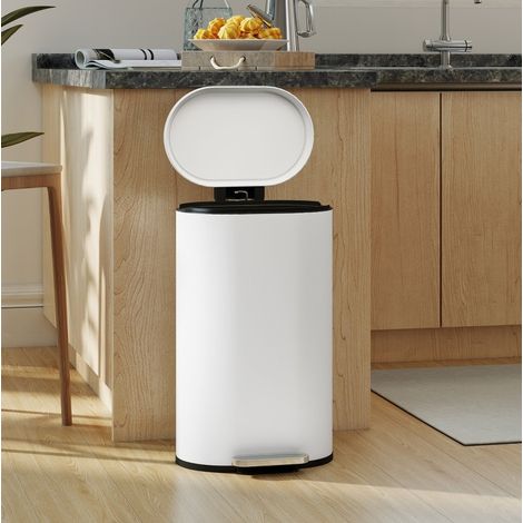 Cubo de basura de cocina 30 L con pedal metálico y tapa soft-close crema OKWISH (1/5)