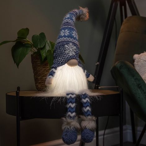 55cm Battery Operated Light up Blue Christmas Gonk with Dangly Legs & Snowflake Hat (1/5)