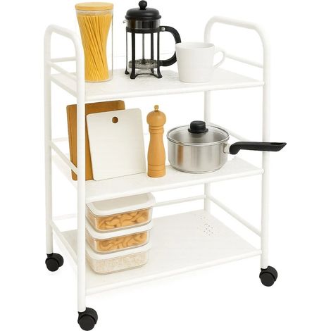 Carrello multiuso con rotelle 3/4 ripiani e versione slim – Bianco/Nero 3 Ripiani-Bianco