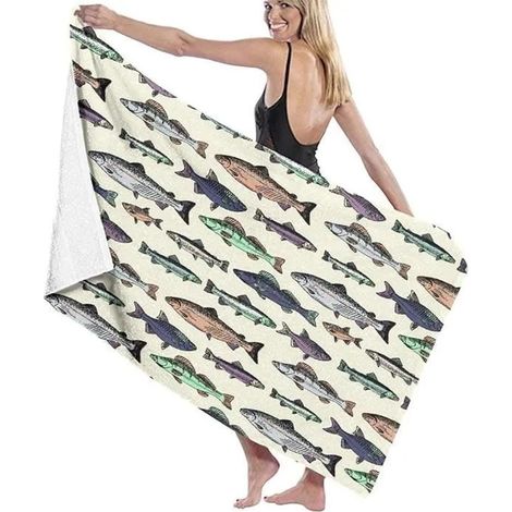 Serviette de plage imprimée en 3D (70 x 100 cm), en microfibre douce, séchage rapide, motif dessiné à la main. (1/4)