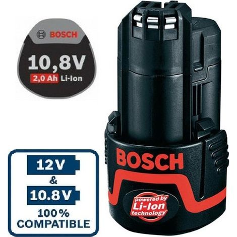 Batterie originale 10,8V / 12V 2Ah li-ion – Compatible outils BOSCH bleus – Rechargeable avec chargeurs AL1130CV, AL1115CV, GAL1215CV