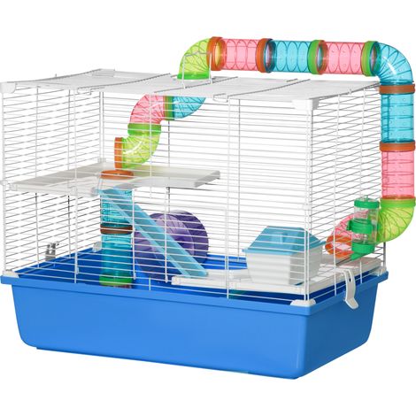 Gabbia per Criceti a 3 Livelli con Tunnel Casetta Ruota, 59x36x47cm (1/5)