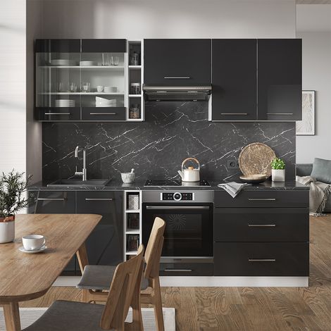 Mueble de cocina Fame-Line, Antracita brillo intenso/blanco, 235 cm sin encimera, Vicco (1/5)